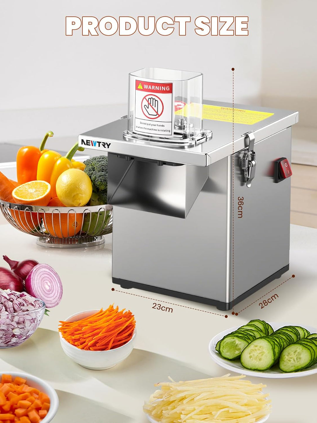 NEWTRY 3-in-1 Elektrischer Gemüseschneider -200W Küchenmaschine mit Edelstahlgehäuse zum Würfeln, Ra