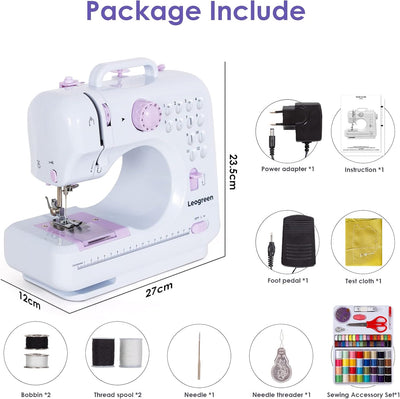 Todeco Nähmaschine für Anfänger und Kinder, 12 Stichmuster, Nähmaschine Klein mit Fusspedal Nählicht