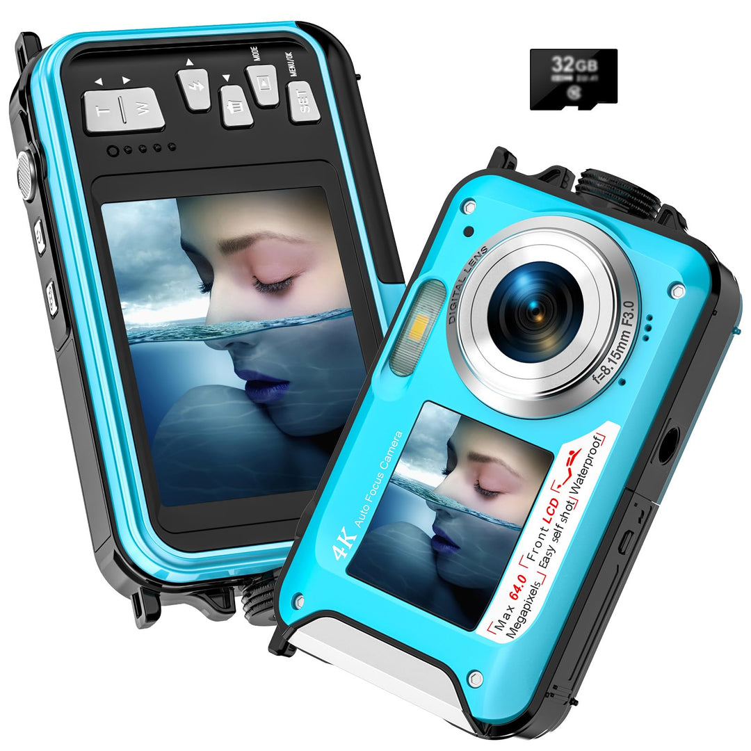 Unterwasserkamera, Yixinxin Digitalkamera wasserdichte UHD 4K 64MP Autofocus mit Einer 32GB Karte Se
