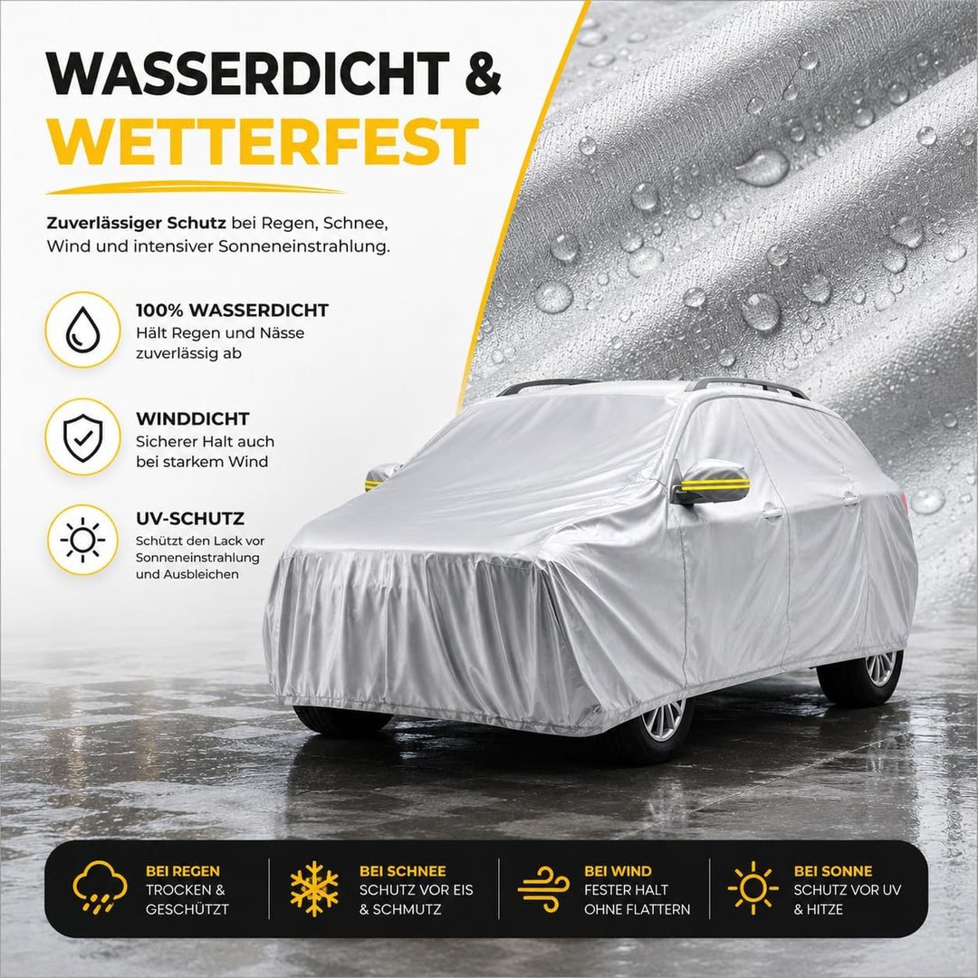 SUV Universale Autoschutzhülle: wasserdichte Autoplane für PKW/KFZ – Car Cover in Silber für umfasse