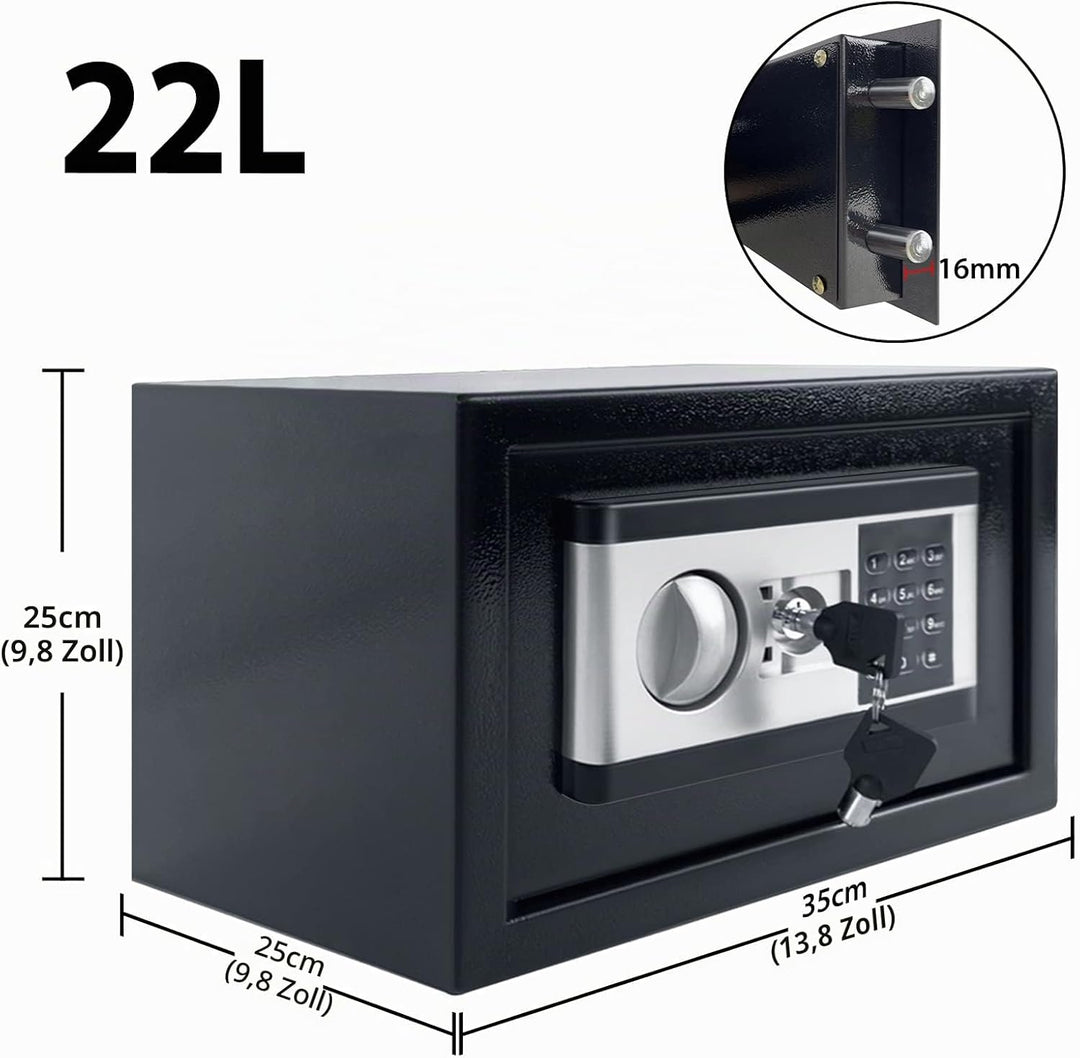 YRHome 22L Mini Tresor für Zuhause Safe Tresor mit Digitaler Passwort, Batteriebox, 2 Sicherheitssch