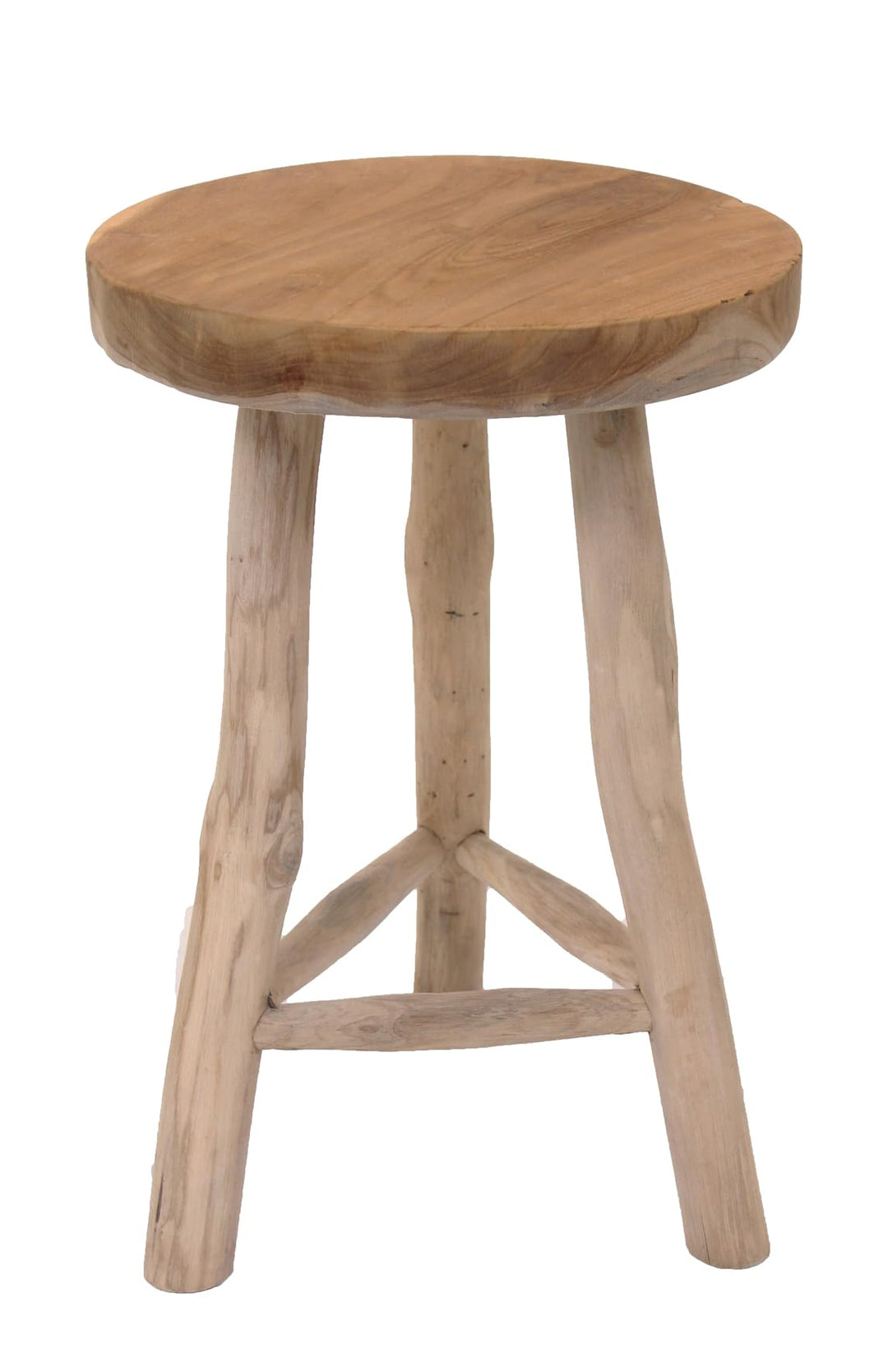Spetebo Teak Blumenhocker mit 3 Beinen - Ø 30 cm - Massiver Holz Pflanzenständer - Garten Deko Hocke