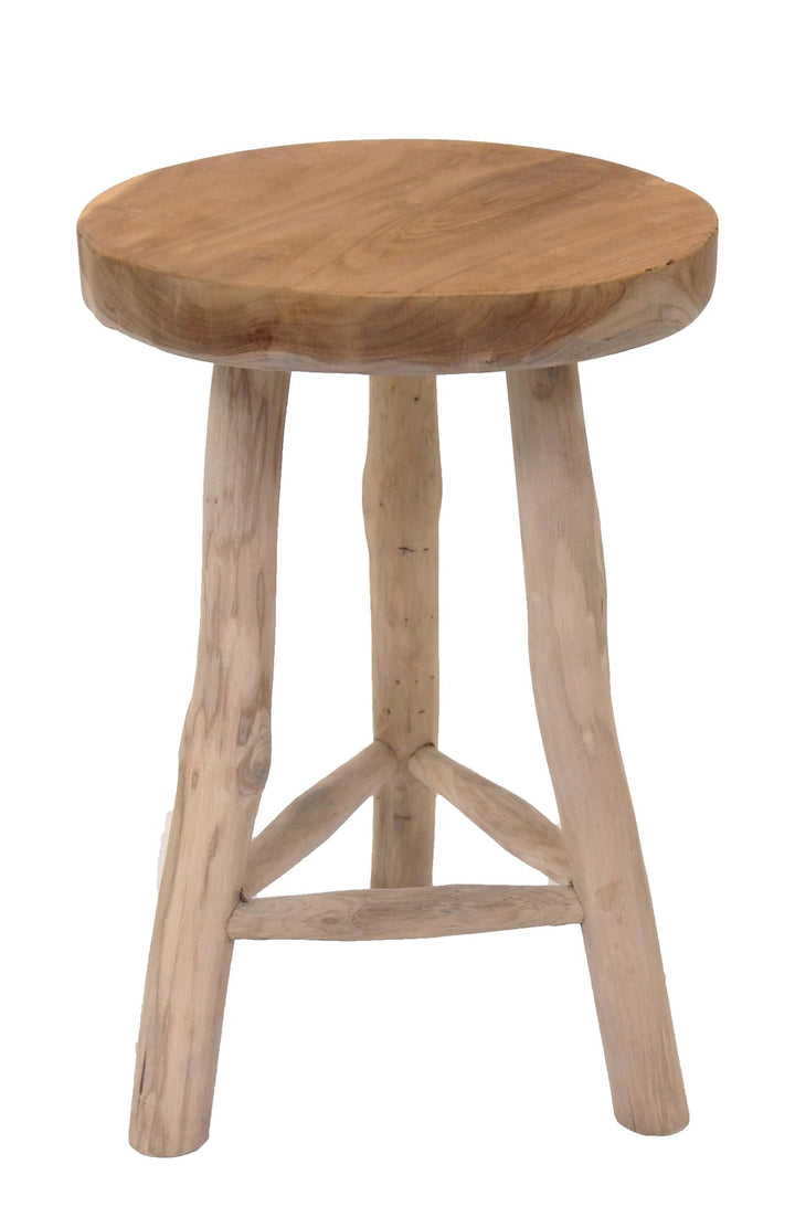 Spetebo Teak Blumenhocker mit 3 Beinen - Ø 30 cm - Massiver Holz Pflanzenständer - Garten Deko Hocke