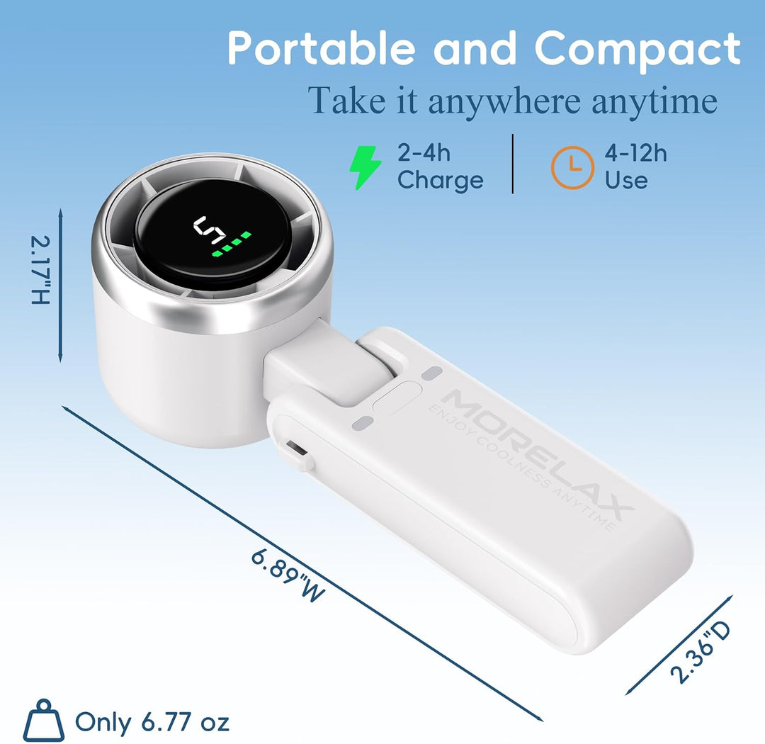 Morelax Tragbarer Turbo Handventilator, 5-stufiger, LED-Display, 4000mAh Akku USB Aufladbar, 3-in-1