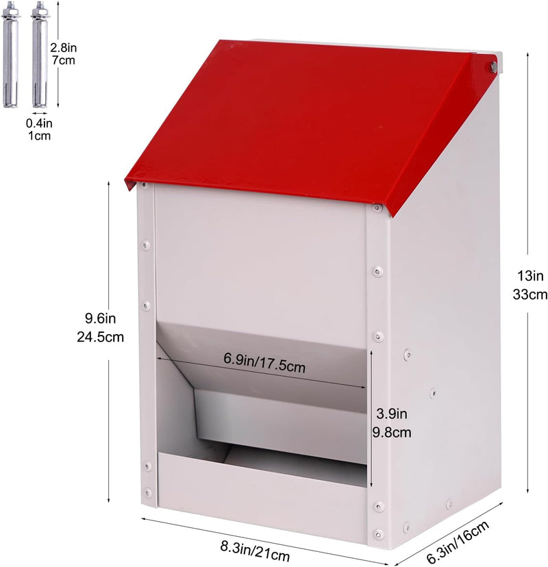 4.5kg Galvanisiertes Hühnerfutterhaus mit Deckel Wetterfestes Automatisches Geflügelfutterhaus Wandm