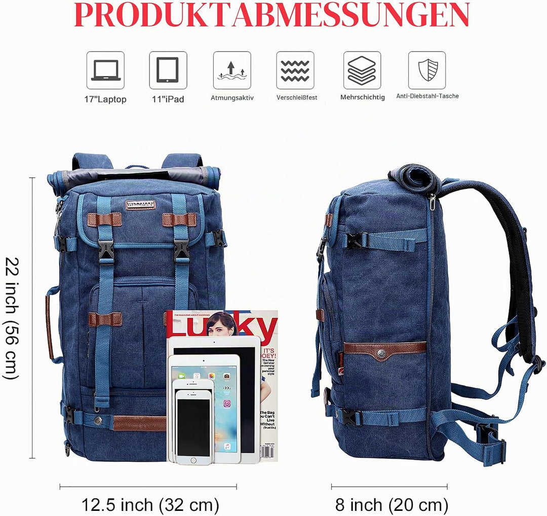 WITZMAN Reiserucksack Herren Gross Canvas Laptop Rucksack Convertible Reisetasche Rucksack Herren Fi