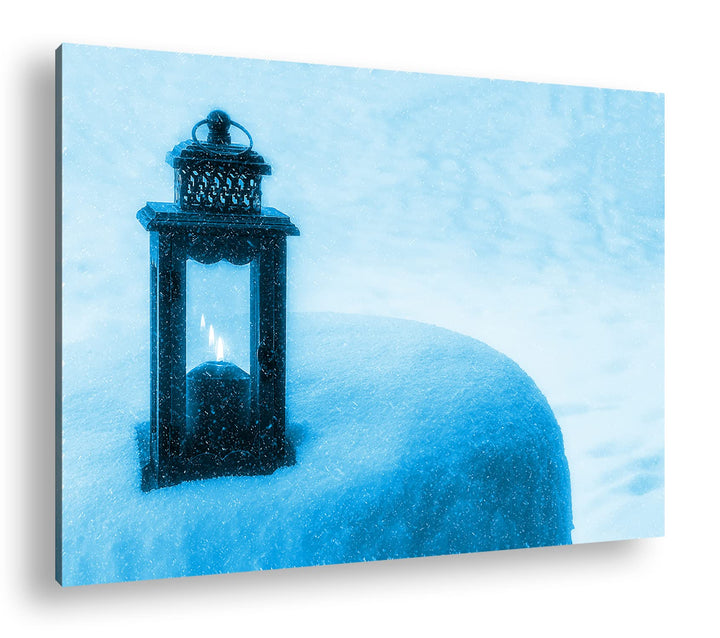 deyoli Laterne im hohen Schnee Format: 80x60 Effekt: Monocrome Blau als Leinwandbild, Motiv fertig g
