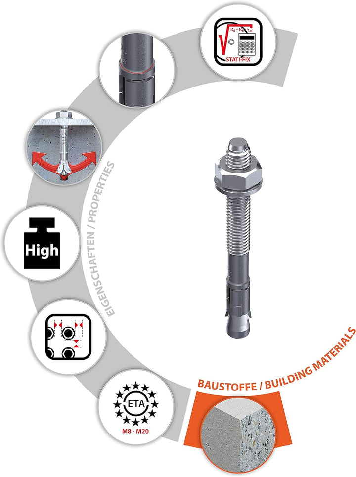 TOX Bolzenanker S-Fix Plus M8 x 60/3 mm 100 Stück 04210105 Verzinkt ‎M8 x 60/3 mm, ‎M8 x 60/3 mm