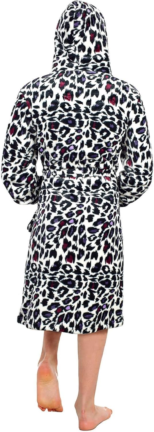 A2Z 4 Kids Kinder Mädchen Designer Grau Aufdruck Flanell Vlies Mit Kapuze Weich Morgenmantel Nachtan