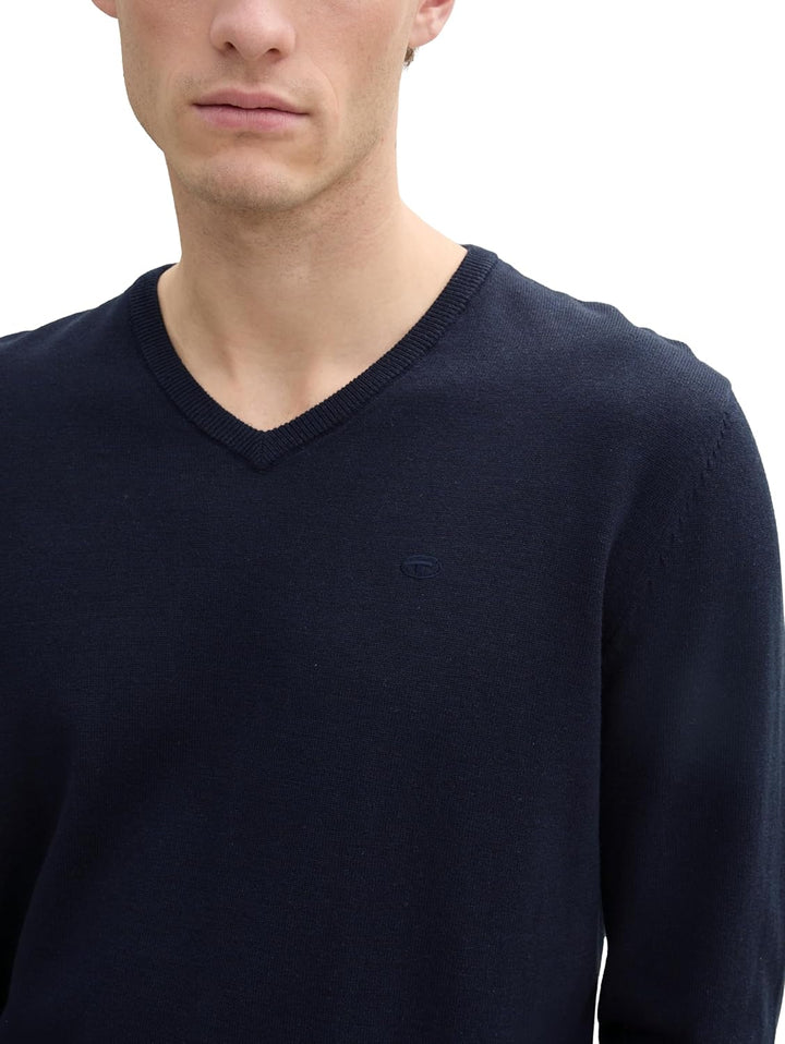 TOM TAILOR Herren Strickpullover mit V-Ausschnitt S 13160 - Knitted Navy Melange, S 13160 - Knitted