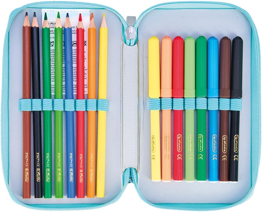 Herlitz Federmäppchen Doppel mit Ausrüstung, Kinder Tasche für Schulutensilien, Funktionelles Utensi