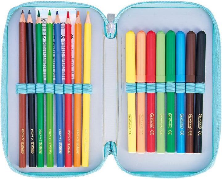 Herlitz Federmäppchen Doppel mit Ausrüstung, Kinder Tasche für Schulutensilien, Funktionelles Utensi