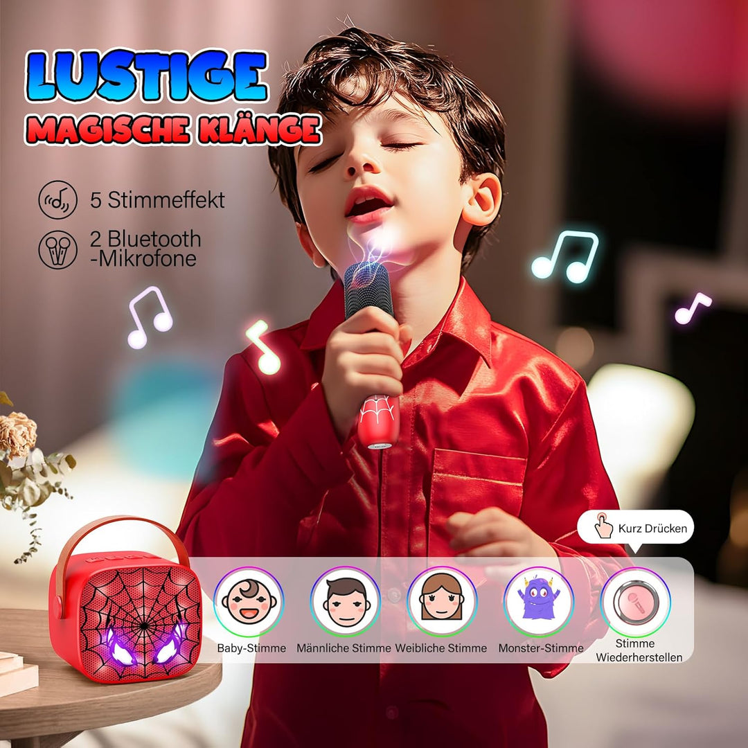 Braxel Geschenk Junge 3-12 Jahre, Karaoke Maschine Kinder mit 2 Kinder Mikrofon Bluetooth Spider Kin