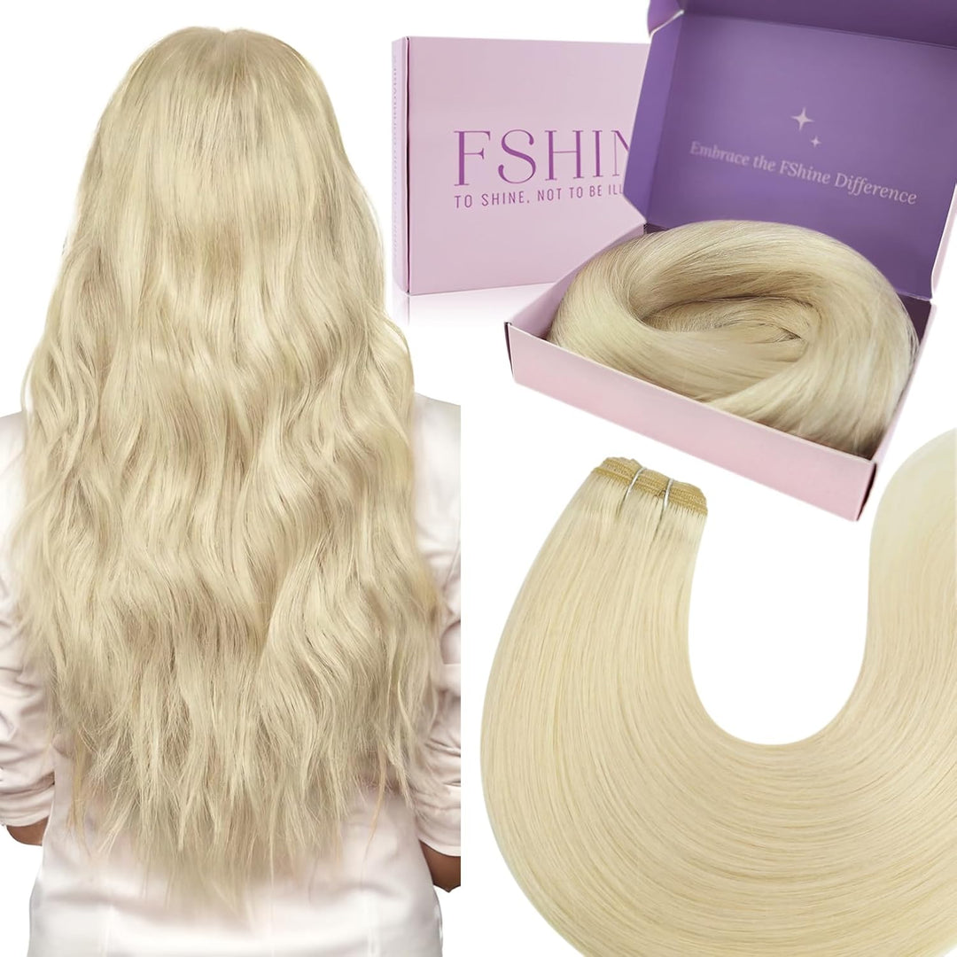 Fshine Extensions Tressen Echthaar 55cm/22zoll Platinum Blonde 1 Bundle Remy Gerade Hair Weave Haarv