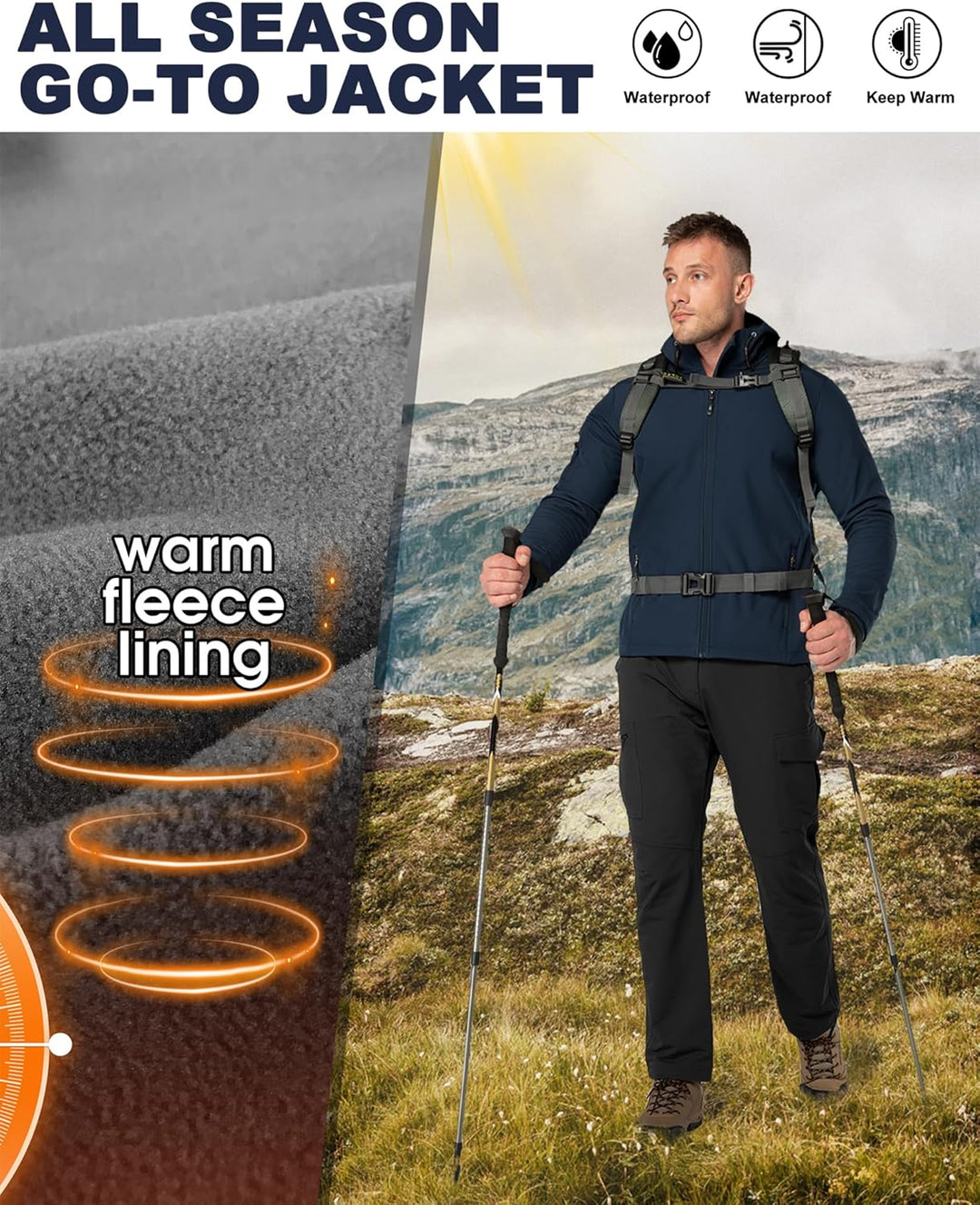 33,000ft Jacke Herren Wasserdichte Atmungsaktiv Softshelljacke - Übergangsjacke Winddichte Regenjack