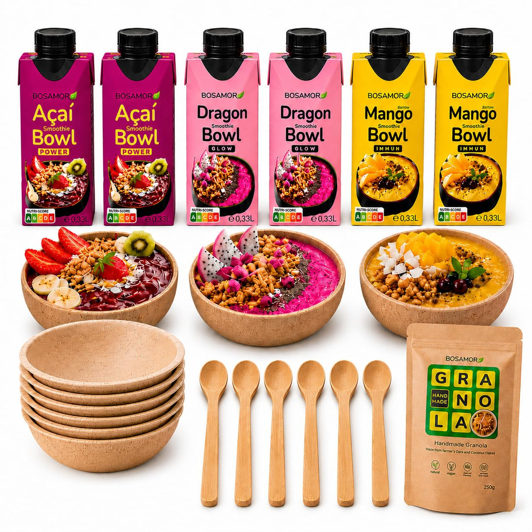 BOSAMOR Smoothie Bowl (Outdoor Set 6er Pack mit Schalen und Löffeln) Outdoor Set 6er mit Schalen und