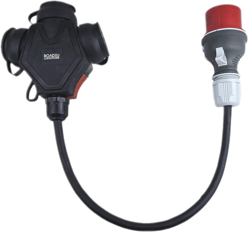 RoadEu CEE Starkstrom Adapter, CEE Stecker 16A, 380V auf 220V Adapter, 3X 220V Schuko Kupplung, 5x2,
