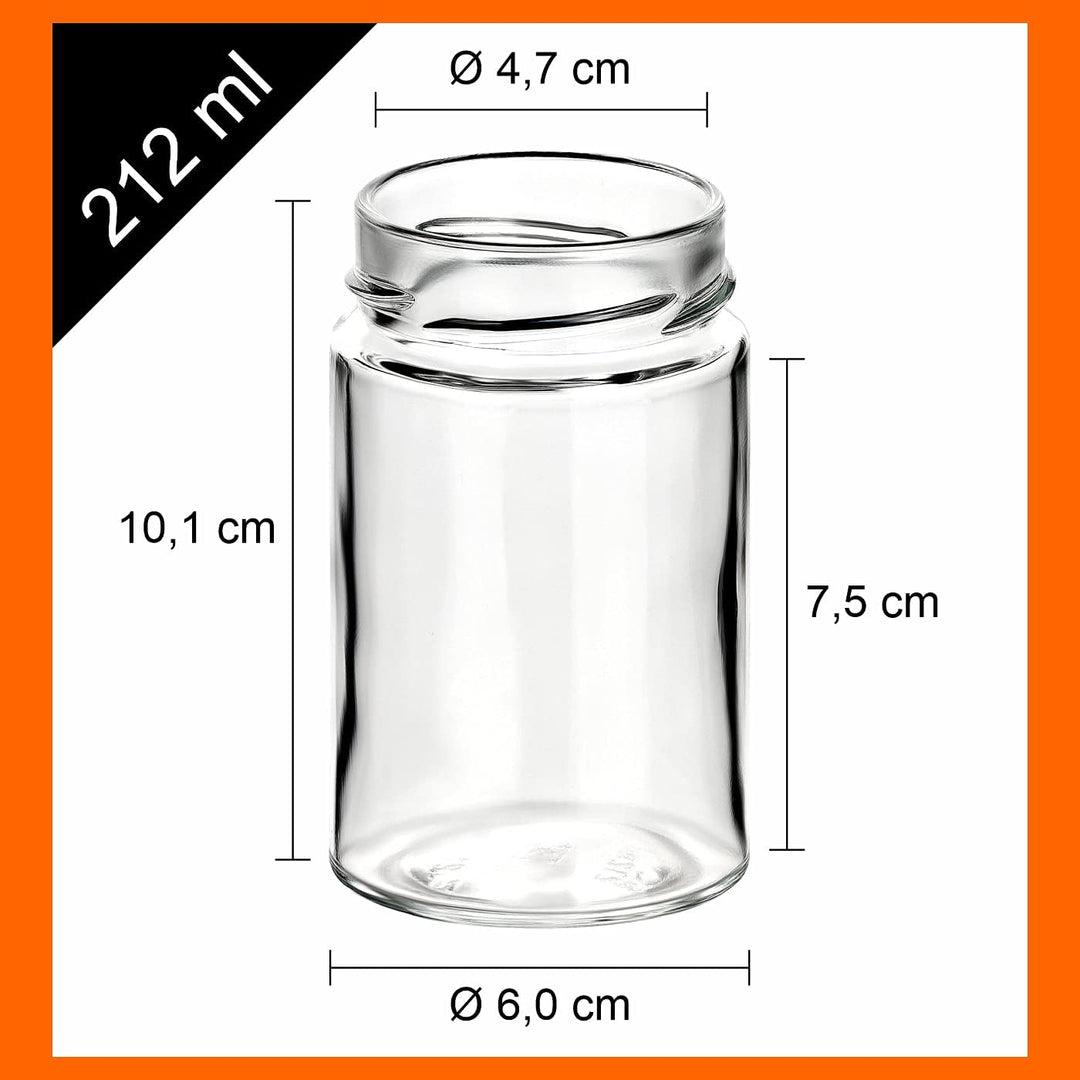 gouveo 12er Set Einmachgläser 212 ml Klassik mit Schraubdeckel goldfarben - Kleine Vorratsgläser mit