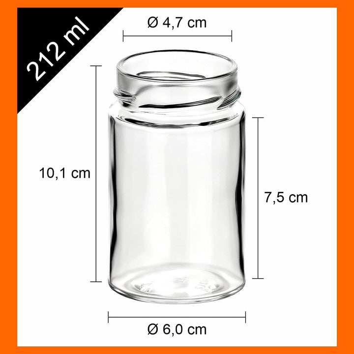 gouveo 12er Set Einmachgläser 212 ml Klassik mit Schraubdeckel goldfarben - Kleine Vorratsgläser mit