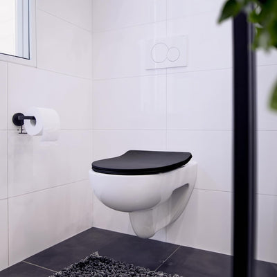 WENKO WC-Sitz Sedilo matt Schwarz, flacher Toilettensitz mit Absenkautomatik, hygienischer WC-Deckel