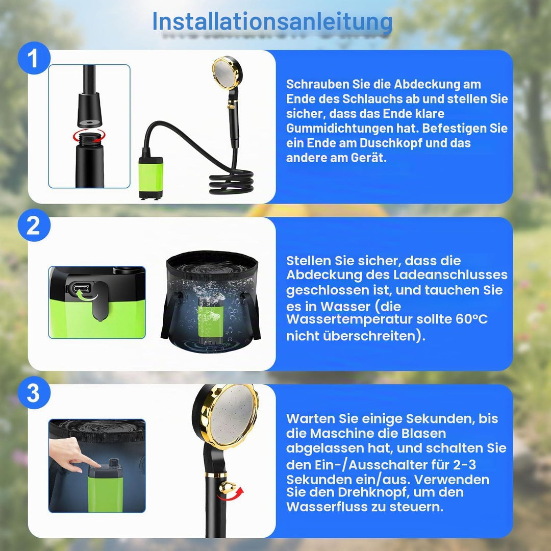 Anesty Tragbare Campingdusche Set, 6000mAh Wiederaufladbar Camping Duschen Pumpe mit Smart-Display,