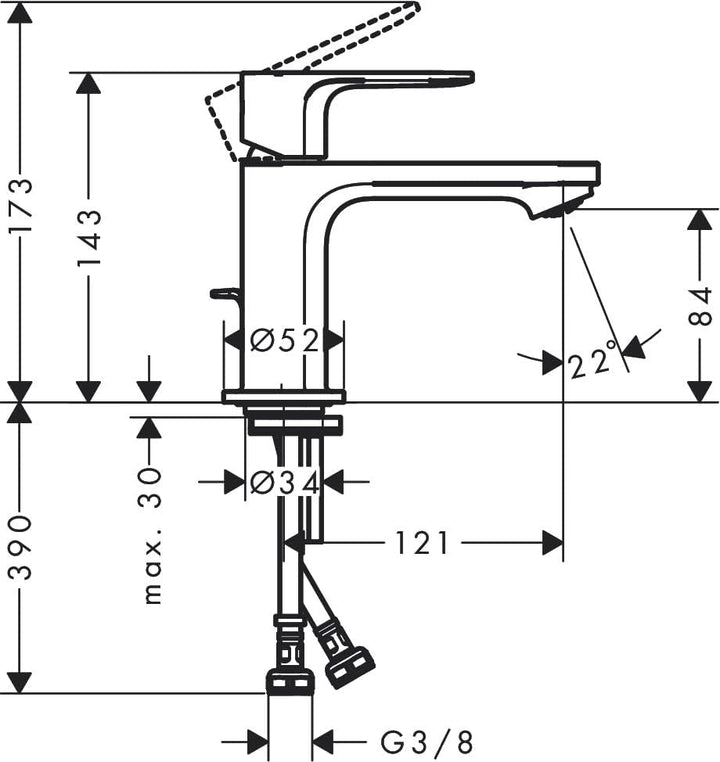 hansgrohe Waschtischarmatur Rebris E, Wasserhahn Bad mit Auslauf Höhe 80 mm, mit Zugstange, Badarmat