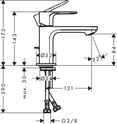 hansgrohe Waschtischarmatur Rebris S, Wasserhahn Bad mit Auslauf Höhe 80 mm, mit Zugstange, Badarmat