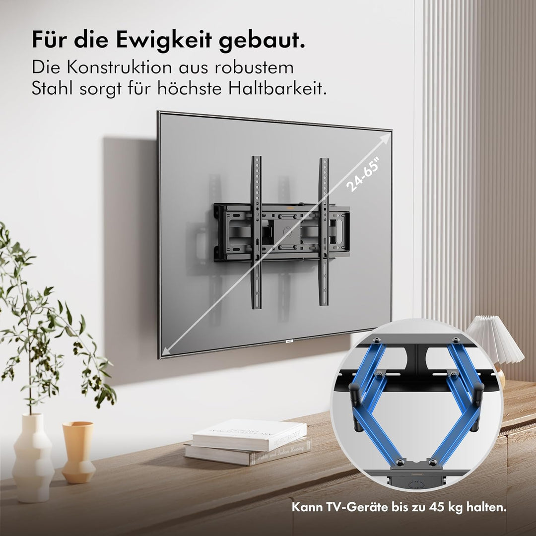 VonHaus Kipp- und Schwenkbare TV Wandhalterung für 24-65"-Bildschirme mit Wasserwaage, Max. VESA 400