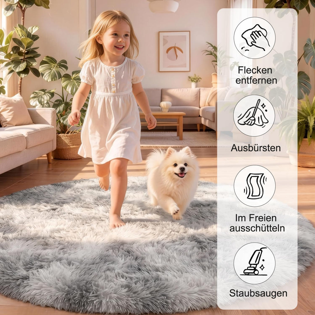 VOFUSHON Teppich Rund Hochflor Teppich Wohnzimmer Teppich Langflor Teppiche für Wohnzimmer flauschig