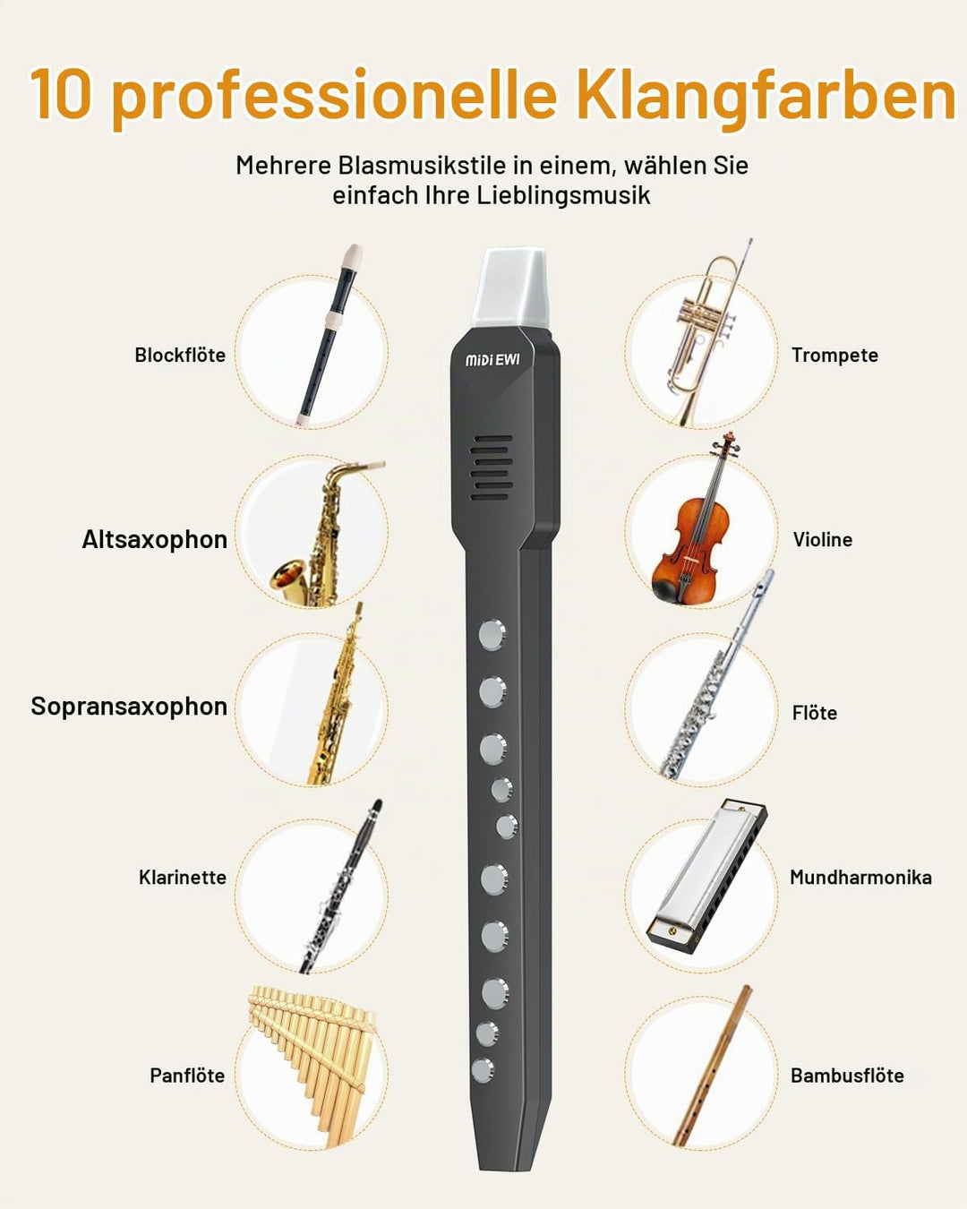 Digitales Blasinstrument, Elektrisches Blasinstrument Schwarz Unterstützt MIDI-Bluetooth, Elektronis