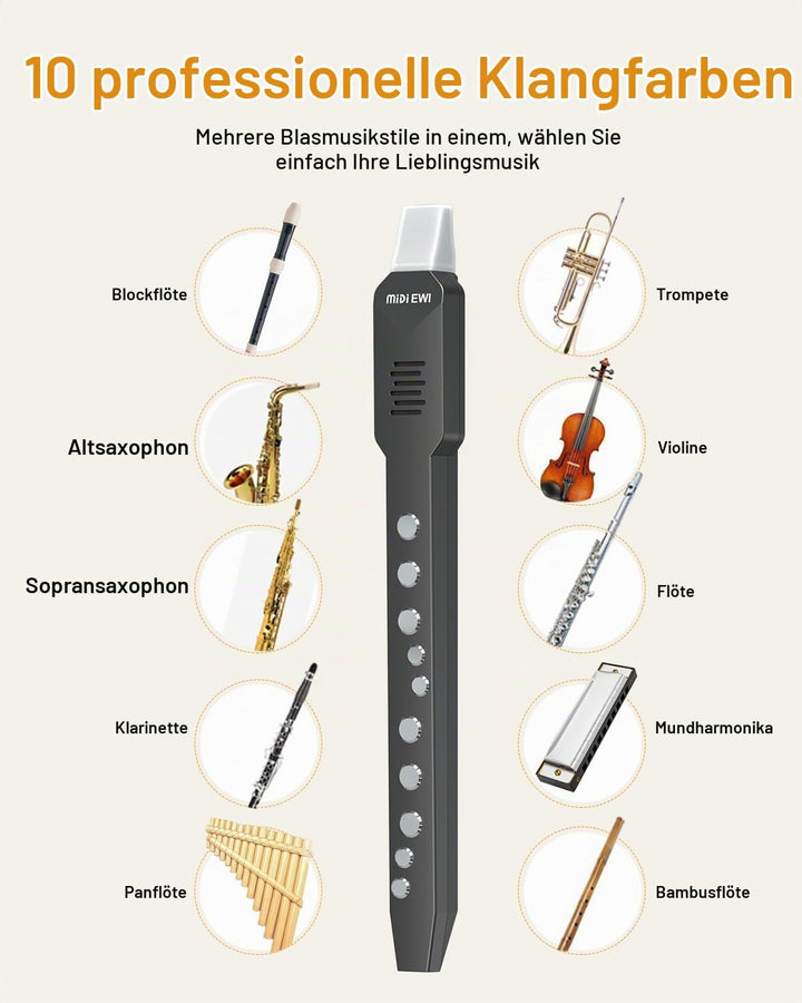 Digitales Blasinstrument, Elektrisches Blasinstrument Schwarz Unterstützt MIDI-Bluetooth, Elektronis