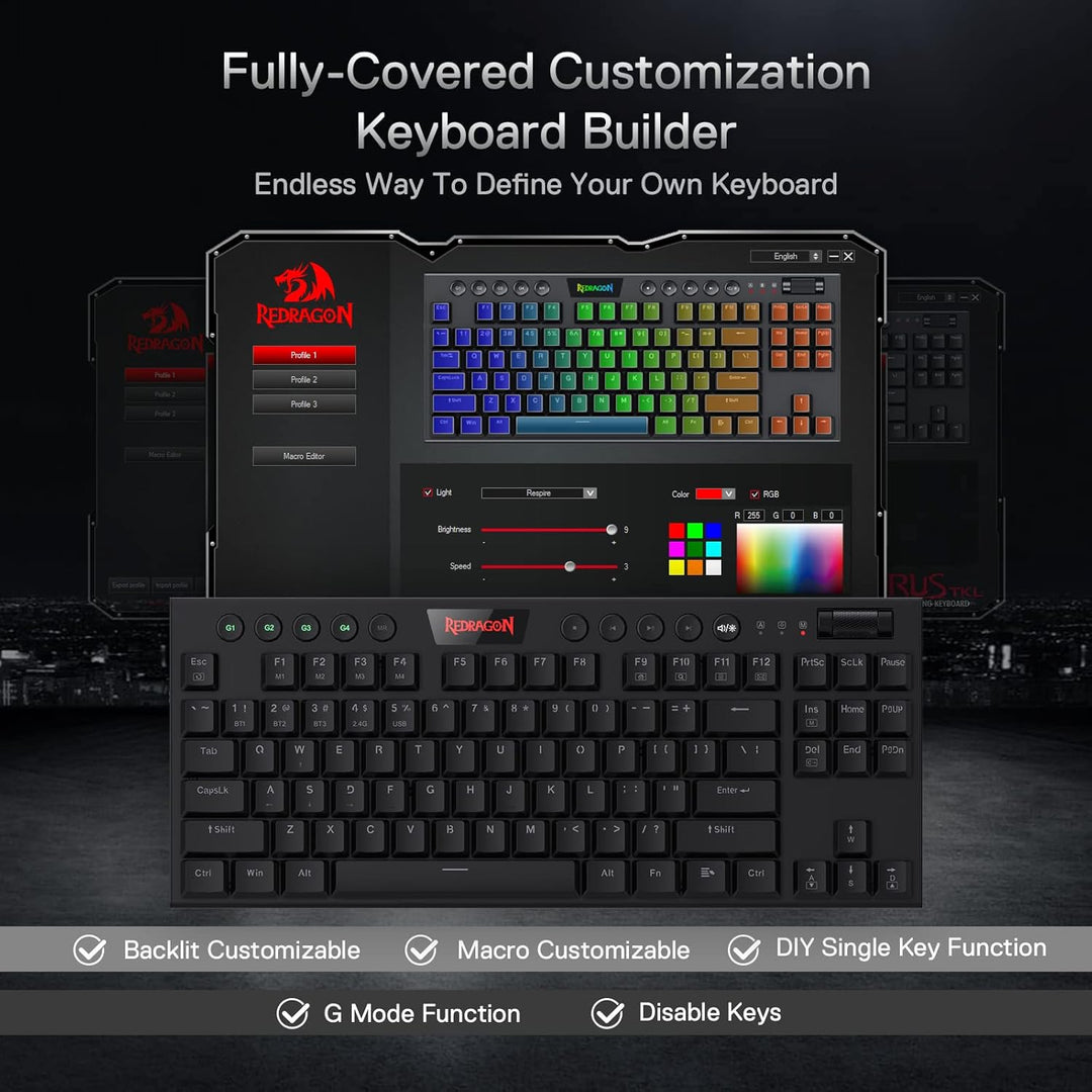 Redragon K621 Horus TKL RGB-Tastatur, 5.0 BT/2.4 Ghz/Kabelgebunden Drei Modi 80% Low Profile Mechani