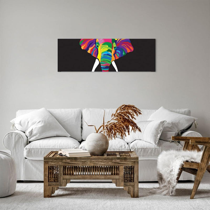 Panorama Bilder auf Leinwand Elefant spass bunt tier Leinwandbild 90x30cm Wandbilder Dekoration Wohn