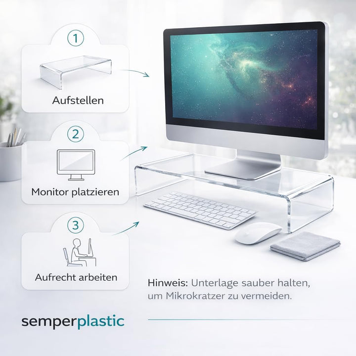semper plastic Acrylglas Monitorständer transparent aus deutscher Herstellung - Exklusive Monitorerh