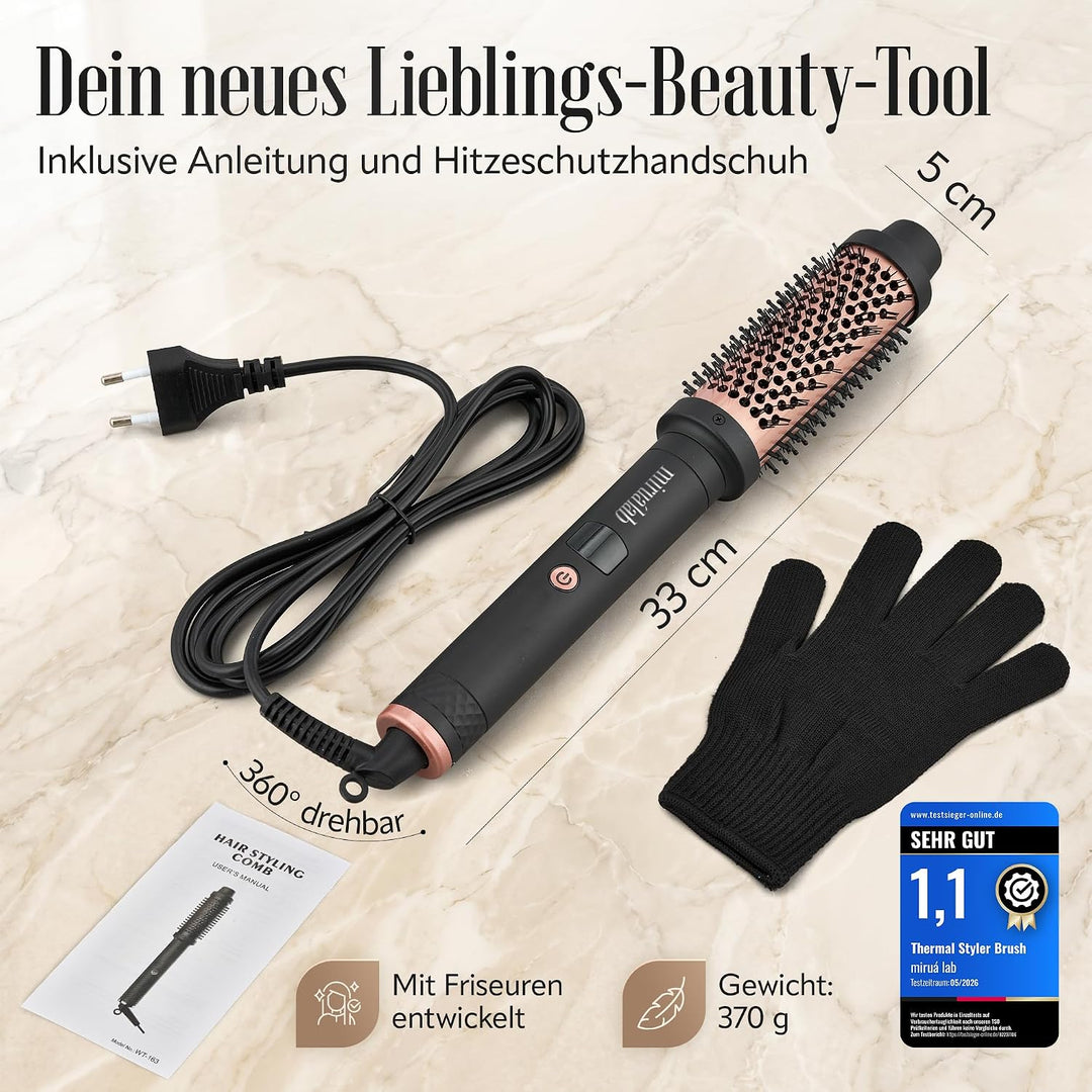 Thermobürste [TESTSIEGER 1,1] Anti-Frizz Glättbürste Blowout ohne Heissluft für jeden Haartyp - Rund