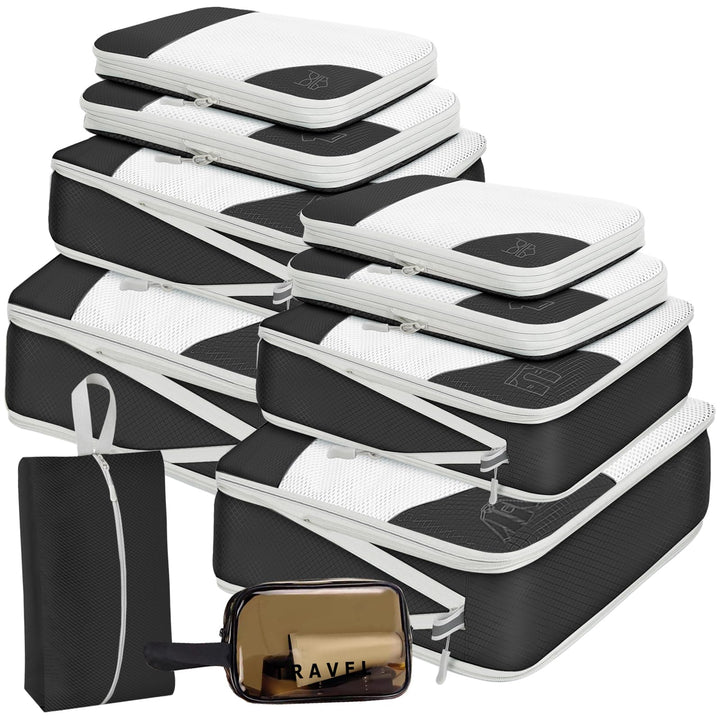 Packwürfel Set 10 Teilig Compression Packing Cubes,Platzsparendes Koffer Organizer für Travel Essent