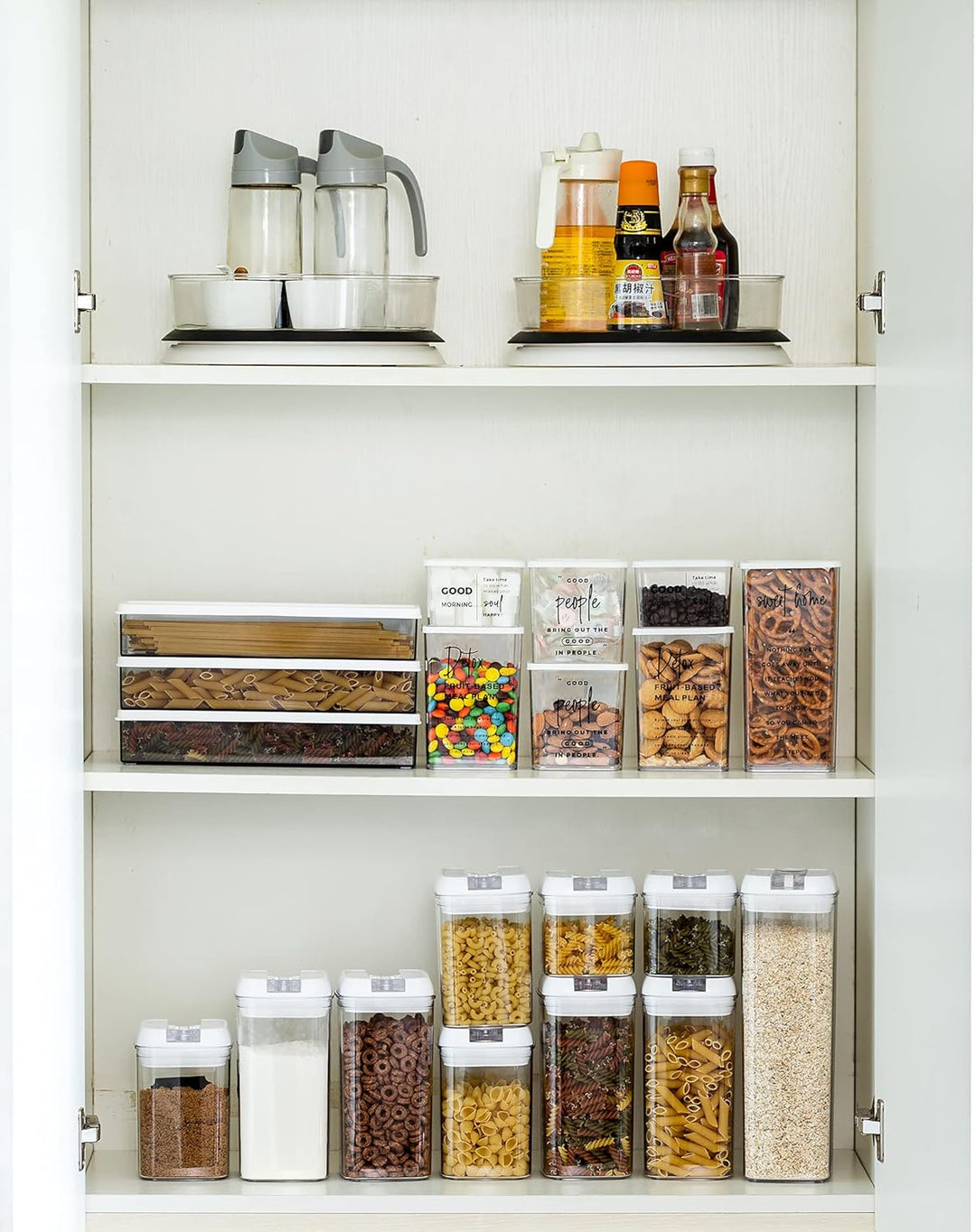 Pastabehälter, Grosser Spaghetti Kanister, 3 Stück Klarer Grauer Rechteckiger Kanister mit Verschlus