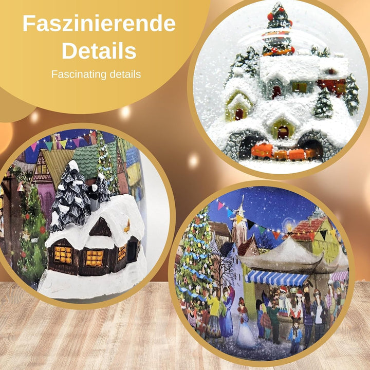 Schneekugel Weihnachten Spieluhr | Berglandschaft mit Zug | Sockel Winterlandschaft Polyhaus | mit M