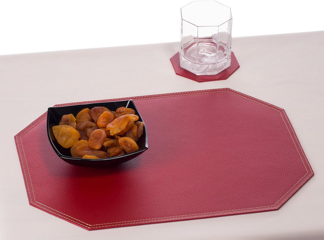 Nikalaz Platzsets und Untersetzer (2er Set), recyceltem Leder Platzdeckchen 40 x 30 cm (ROT) 2er set