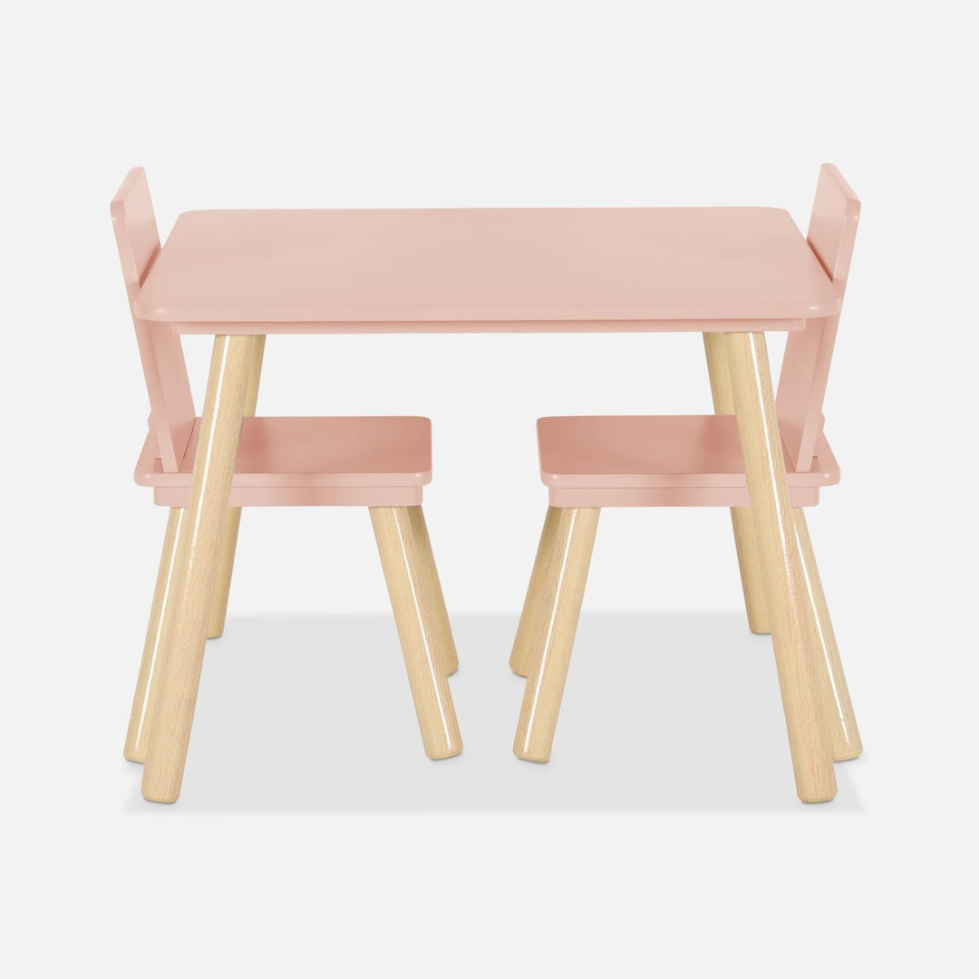 sweeek - Quadratischer Kindertisch mit 2 Stühlen, Beine aus Kiefernholz - Judith Rosa, Rosa