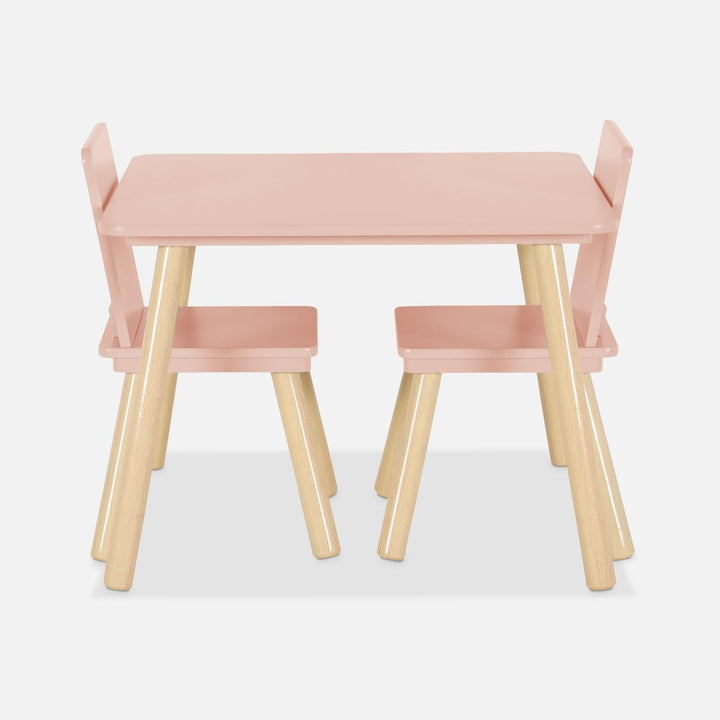 sweeek - Quadratischer Kindertisch mit 2 Stühlen, Beine aus Kiefernholz - Judith Rosa, Rosa