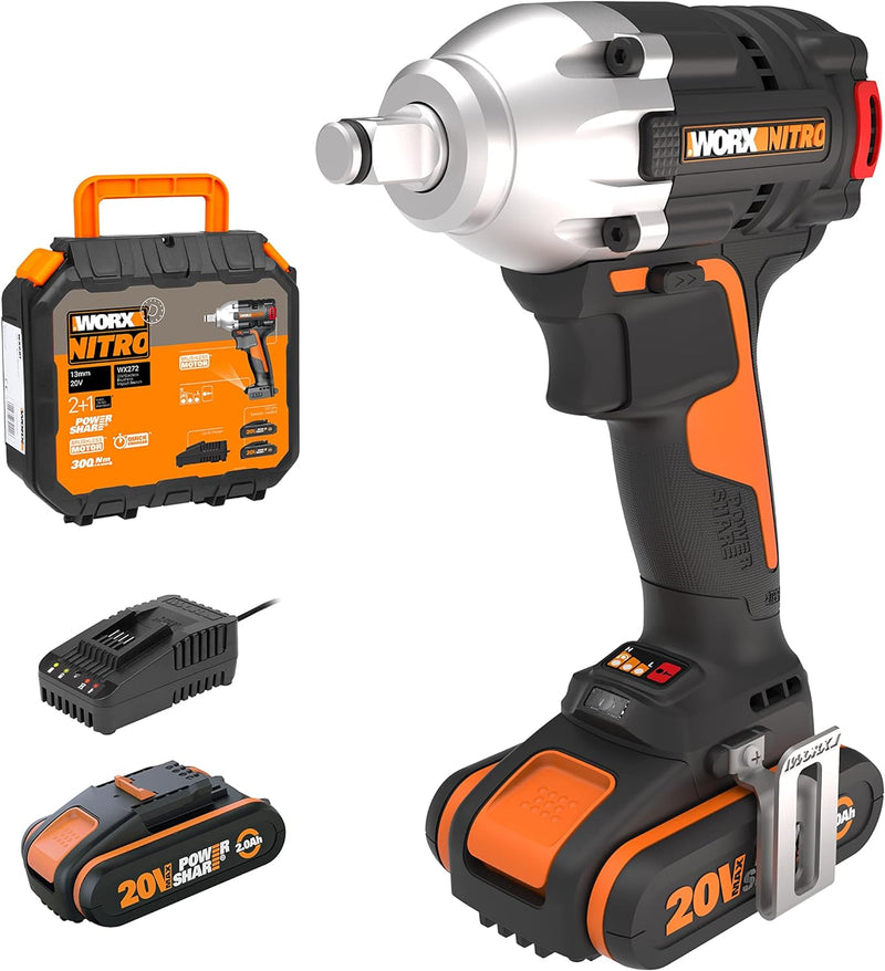 WORX WX272 NITRO Bürstenloser Akku Schlagschrauber 20V - 300Nm, Mit Variablem 3-Gang-Getriebe Und LE