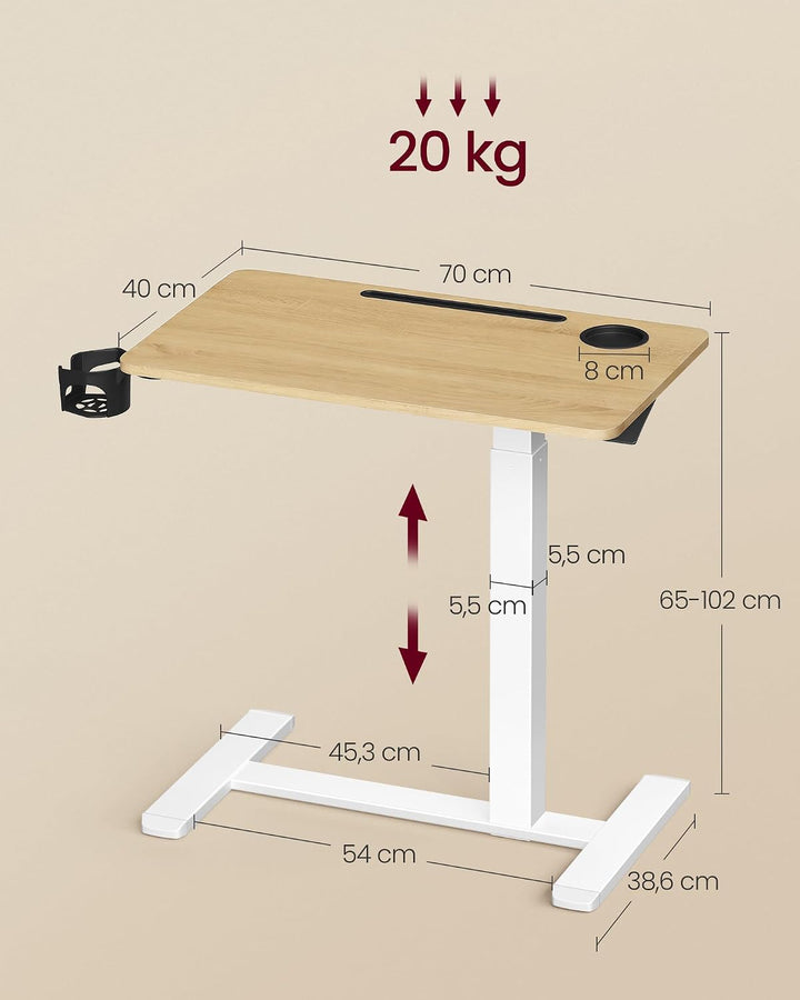 VASAGLE Beistelltisch mit Rollen, mobiler Stehtisch, 70 x 40 cm grosse Tischplatte, verstellbare Höh
