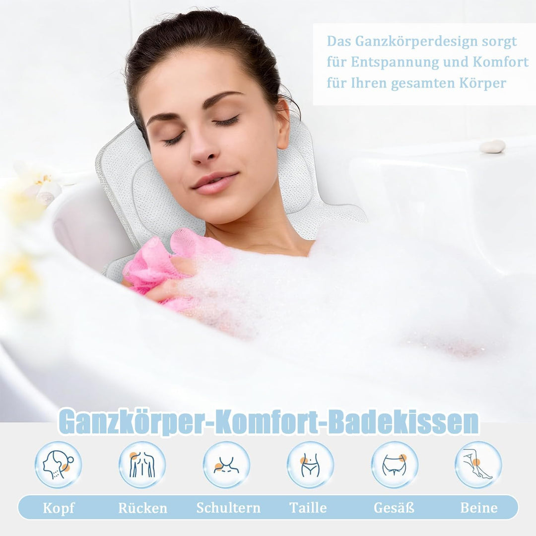 Badewannenkissen Ganzkörper, Badewannenmatte mit Kissen und Lendenwirbelstütze, mit Saugnäpfebad Ant