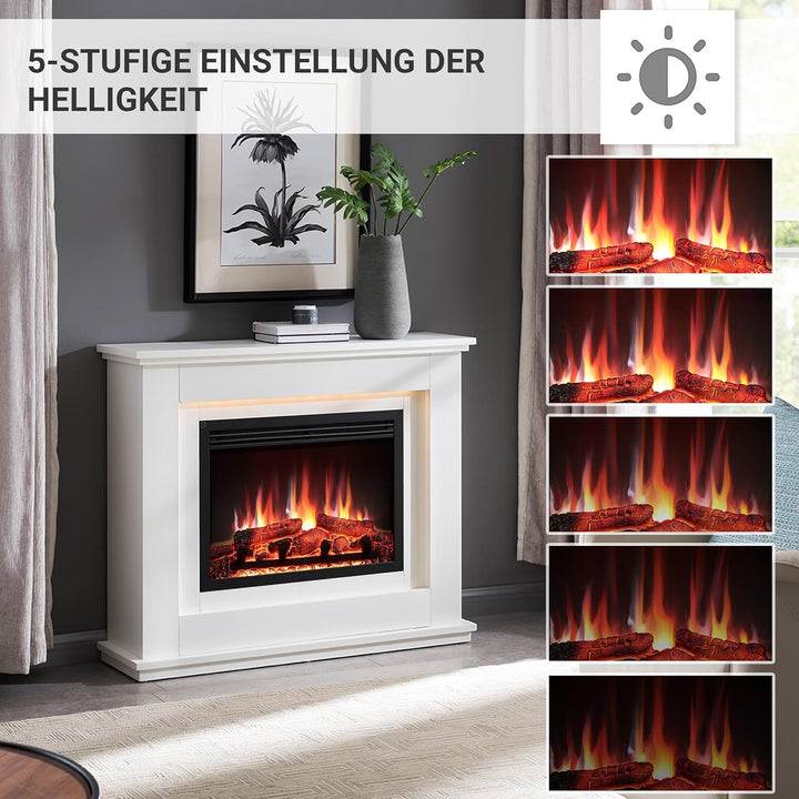 RICHEN Baldur Elektrokamin - Standkamin mit Heizung bis 2000W, 3D-Flammeneffekt, LED-Beleuchtung, Kn