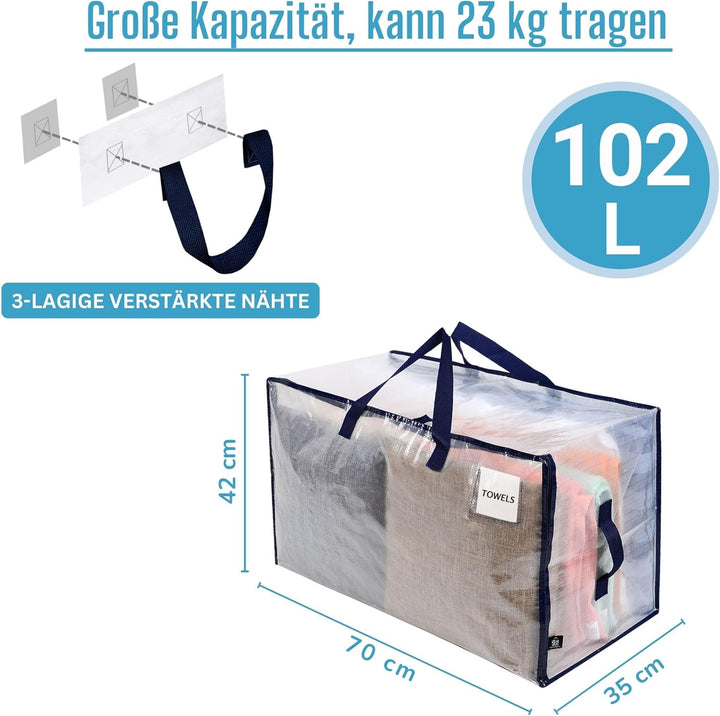 VENO 102 Liter Grosse Aufbewahrungstasche mit Deckel, Strapazierfähige Griffe und Reissverschlüssen