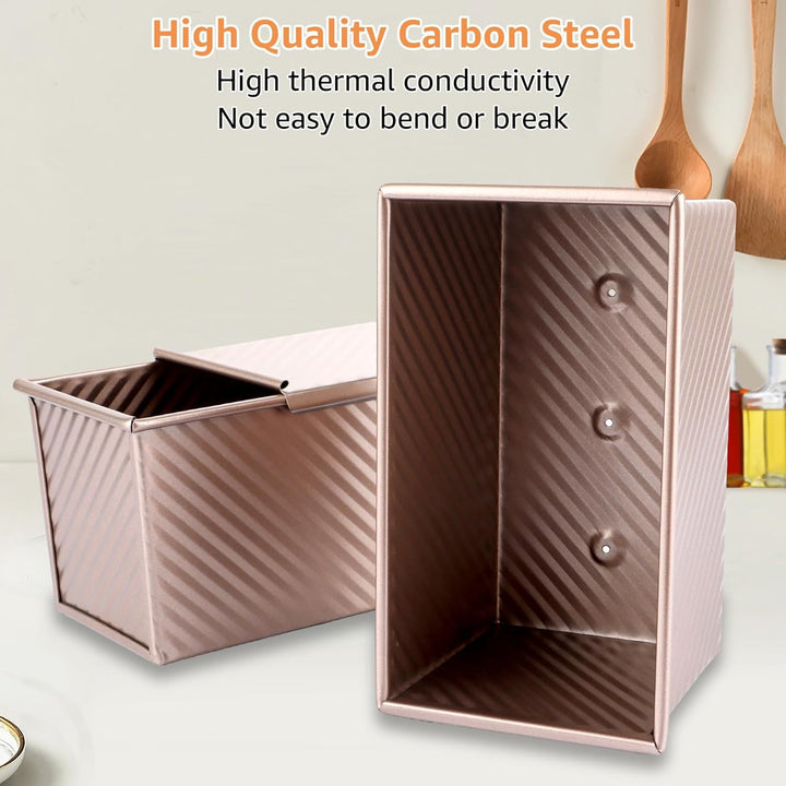 MUXHEL 2er-Set 450g Brotbackformen mit Deckel, 20 x 12 x 11cm Aluminium Toastbrot Backform, Antihaft