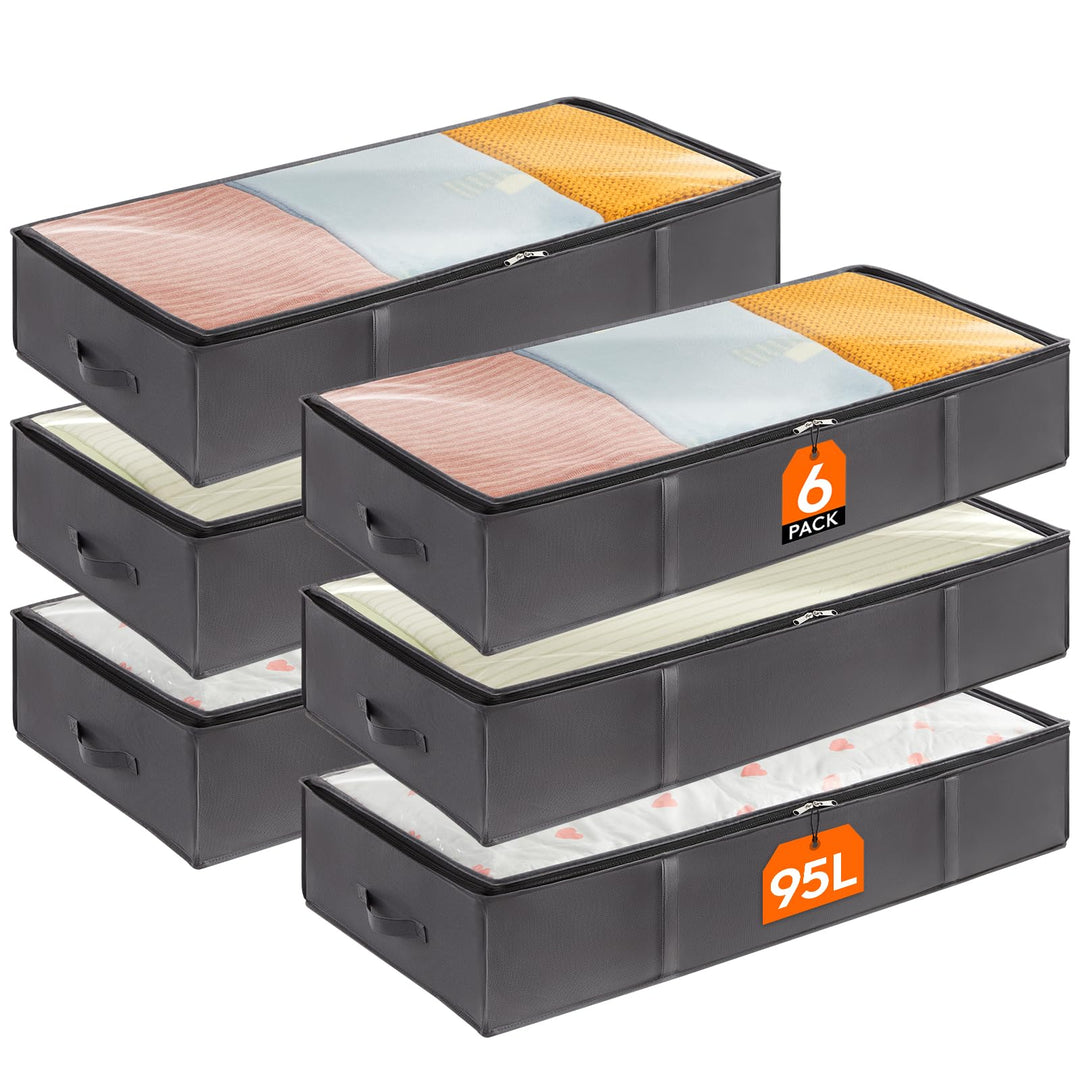 Lifewit 6 Stück 90L Unterbettkommode, Unterbett Aufbewahrungsbox mit deckel, Faltbare Kleidung Aufbe