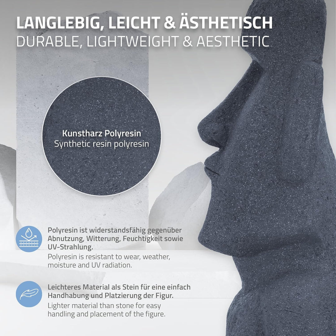 ECD Germany Moai Figur Rapa NUI Kopf 78cm hoch, Grau, aus wetterfestem Kunstharz Polyresin, Osterins