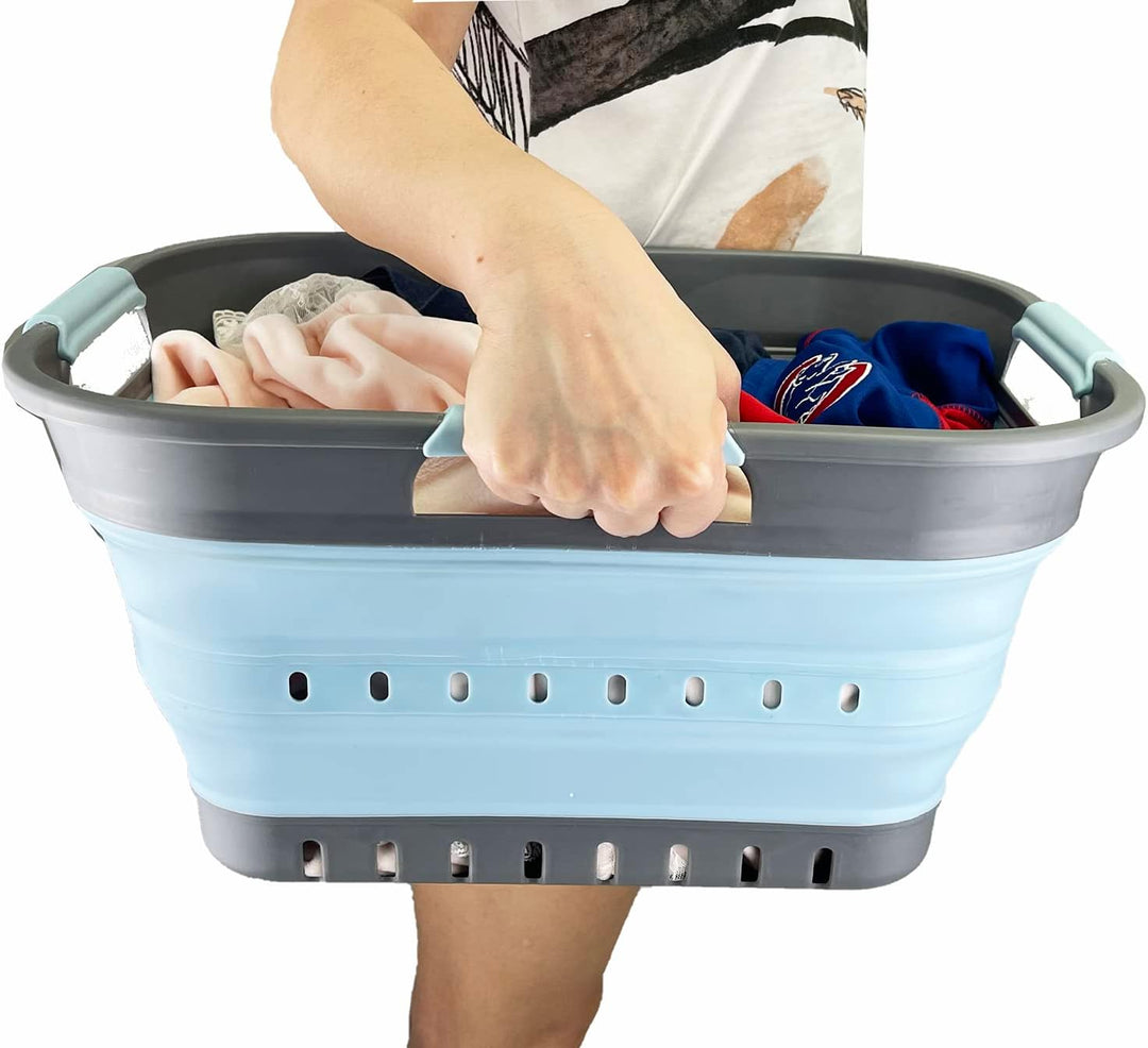 SAMMART Faltbarer Super Mini-Wäschekorb aus Kunststoff, mit 3 Griffen, 19 l, faltbar, Pop-Up-Aufbewa